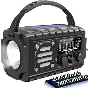 TFTDOUP 비상 라디오 핸드 크랭크 솔라, AM /FM /SW NOAA 날씨 내장 20,000mah 대형 배터리 구동, Type-C 충전기, 플래시라이트, 리딩 라이트, SOS, 컴팩트 및 휴대용 캠핑/비상 상황용