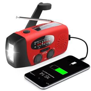 비상용 LED 손전등이 장착된 러닝스네일 비상 핸드 크랭크 라디오, 2000mAh 파워 뱅크 휴대폰 충전기, USB 충전 및 캠핑, 태양광 발전기가 AM/FM NOAA 휴대용 날씨 라디오