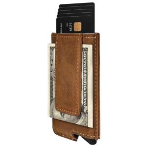 딩하오 RFID 차단 슬림 머니 클립 알루미늄 지갑 자동 팝업 카드 케이스(텍사스 브라운)