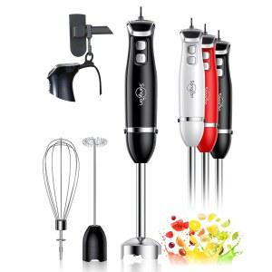 상콘 몰입형 블렌더 핸드헬드, 3-in-1 핸드 일렉트릭, 400W 핸드헬드 리쿠아도라 데 마노, 스테인리스 스틸 블레이드 스틱 믹서(휘스크 포함), 밀크 프로더 부착물 - 블랙