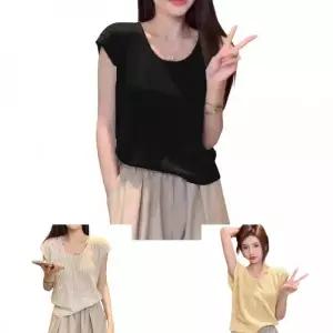 골지 민소매 여름 CLAB1020 여성 라운드넥 니트 루즈핏 니트탑 나시 나시티