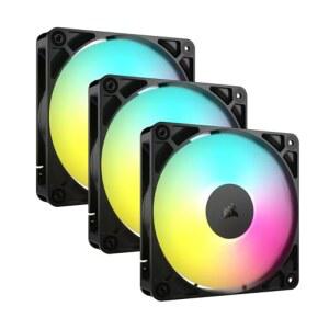 CORSAIR RS120 ARGB 120mm PWM 팬 u2013 데이지 체인 연결 u2013 저소음 u2013 마그네틱 돔 베어링 u2013 트리플 팩 u2013 블랙