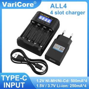 VariCore ALL4 AA/AAA 4슬롯 소형 편리한 배터리 충전기(1.2V Hi-MH 및 1.5V/3.7V 리튬 이온용 LCD 화면 포