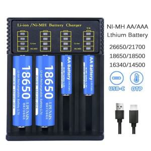 USB 배터리 스마트 충전기 4 슬롯 18650 21700 14500 1.2V NI-MH AA / 용 3.7V 충전식 리튬
