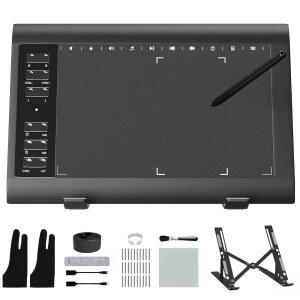 그래픽 드로잉 태블릿, 디지털 스케치, PC 및 조절 디자인 키, 안드로이드, ienRon /Pad-12 인체공학적 컴퓨터용 스탠드, 16384 가능한 / 핫 업그레이드 10x6.25 윈도우 없는 /MAC 펜, 호환 배터리 레벨