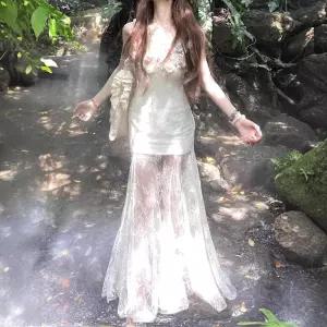 원피스 망사 하계 여자 레이스 여미신 바캉스 절정의 나시 롱스커트 KS2
