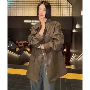 DRAWFIT WOMEN 싱글 레더 하프 자켓 [BROWN]