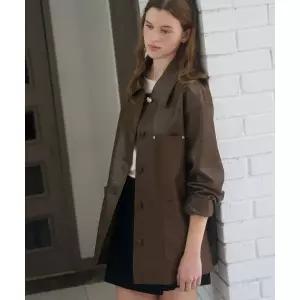 DRAWFIT WOMEN 버튼 레더 하프 자켓 [BROWN]