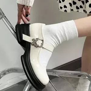 키높이 나비 포인트 통굽 통굽힐 여성 버클 로퍼