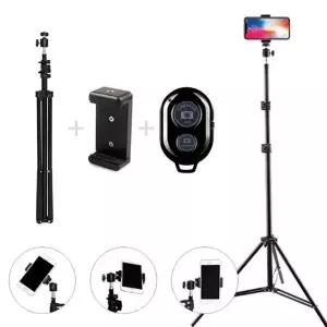 [골드스마일]스탠드형 삼각대세트 2m삼각대 리모콘거치대 포함 리모콘 파우치