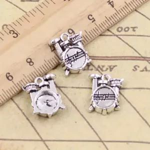 20pcs 매력 드럼 키트 뮤지컬 세트 16x14x4mm 티벳 청동 실버 컬러 펜던트 골동품 보석 만들기 DIY 수제