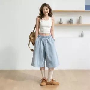 신상오픈런 여성 여름 와이드 밴딩 데님 반바지 버뮤다 스타일