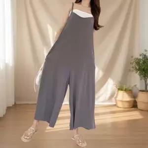 여성 와이드 포켓 점프수트 끈 나시 루즈핏 오버핏