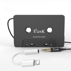 ELOOK 차량용 카세트 AUX 어댑터 키트 5MM 포함 스마트폰 헤드폰 블랙 MP3