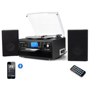 DIGITNOW 스테레오 스피커가 있는 블루투스 레코드 AUX 라디오 리모컨 앰프 오디오 턴테이블 비닐 CD 플레이어 내장 USB SD 입력 MP3 음악 카세트 인코딩 TO LP 컨버터