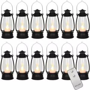 리모컨이 Repperla 2PCS 블랙 미니 랜턴 5. H/3cm(핸들 포함 6.7 H) 빈 LED 장식 - 블 중앙 웨스턴 파티 및 캠 Black