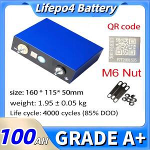 새로운 3.2V 100Ah Lifepo4 등급 A 리튬 철 인산염 배터리 6000 사이클 DIY 태양열 충전식 셀 면세