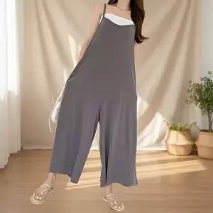 [옷자락]여성 와이드 포켓 점프수트 끈 나시 루즈핏 오버핏