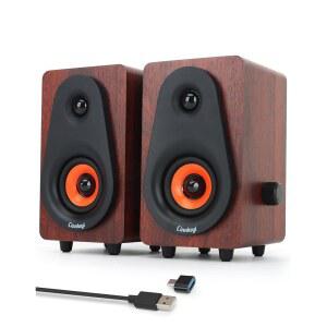 CINNKEYI 12W USB 컴퓨터 스피커, 듀얼 목재 노트북, 출력이 있는 PC, 데스크탑 모니터, 태블릿용 다이어프램이 오디오 스테레오 하이파이 - 내장 전원