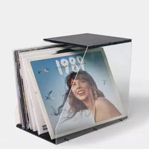 Aceluste 비닐 레코드 보관 랙 40LP 이상 용량의 나무 앨범 디스플레이 정리함 아크릴 보드 퀵 어셈블리