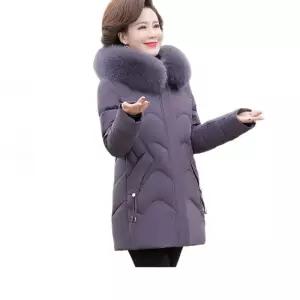 60대 할머니 롱 후드 엄마 퍼플 중년 코트 겨울 캐주얼 패딩