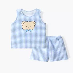 유니프랜드 체크곰 민소매내의 아동 아기 유아실내복 봄 여름 간절기 상하세트