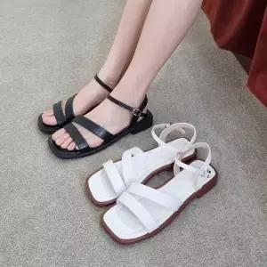 |CCS8090|여성 비건 가죽 스퀘어 발끝 멀티 스트랩 플랫 샌들