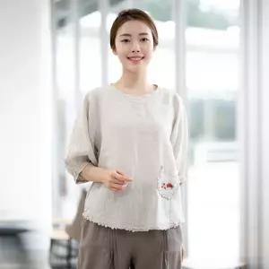 모슬린 엄마옷 린넨 레이스 생활한복티셔츠 614CVB406 중년여성/50대/60대/70대/빅사이즈/할머니옷 583825M