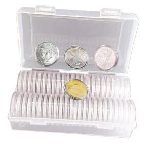 XYZSUNDY 40.6MM 실버 달러 동전 홀더, 캡슐, 이글스 플라스틱 용품용 정리함 투명 수집가용 보관 포함 수집 상자 (50)