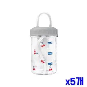 bns 체리 투명 빨대 물병 400ml x5개 빨대물통 휴대물통