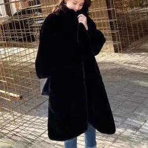 밍크코트 겨울 따듯한 여성 루즈핏 페이크 퍼 카라 롱 코트