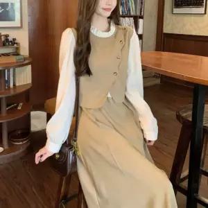 옷자락 여자 봄 가을 간절기 페미닌 투피스 스타일 레이어드 롱원피스1275765