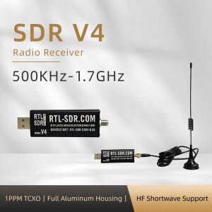 RTL-SDR 블로그 V4 | 1.7GHz 소프트웨어 정의 라디오 1PPM TCXO HF 직접 샘플링 바이어스-티 RTL2832U R82