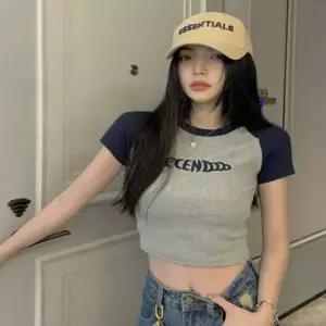 [골드스마일]배색 레터링 프린트 반팔 티셔츠 여름 캐주얼웨어