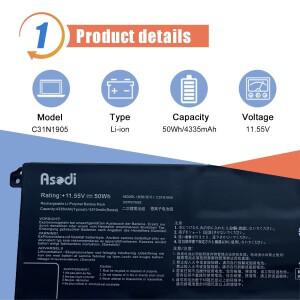 Damaite 11.55V 50Wh C31N1905 노트북 배터리 Asus Adolbook13 2020 VivoBook S13 S333 K533F와 호환 가능