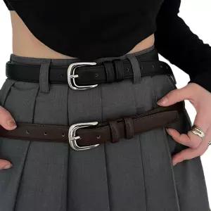 클래식 벨트 심플 실버 가죽 슬림핏 허리 정장 팬츠 데님 스커트 연출 베이직 레더 브라운