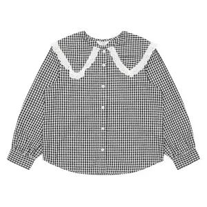 [에꼴리에] 여아 체크 레이스 카라 블라우스 23A5651BK