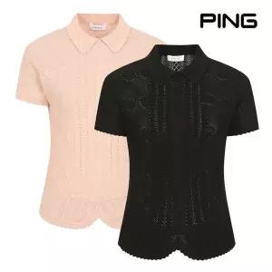 매장정품 핑골프(백화점) 골프양말_PBS 여성 스칼럽 꽃무늬 카라 반팔 니트 121F2SR551 247080