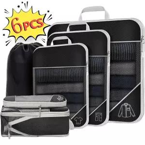 호환  6Pcs 여행 압축 포장 큐브 주최자 신발 가방 세트 메쉬 시각적 수하 휴대용 경량 가방