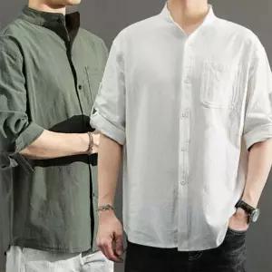 [RIZPICK]남성 여름 린넨 차이나카라 반팔 셔츠 캐주얼 남자 와이셔츠 여름