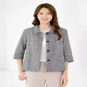 [모슬린]엄마옷 자켓 린넨 카라 7부 체크 604FGH292 마담중년여성빅사이즈50대60대