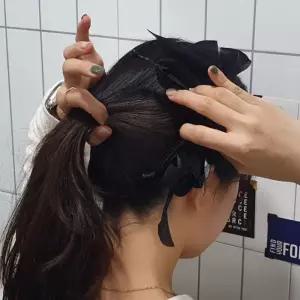 [룽스_62]쉬폰 왕리본 바나나핀 헤어집게핀 블랙