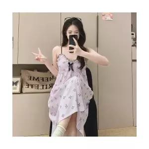 커플 잠옷세트 메인이풍 치마끈 패드 여름 나시 롱 스커트 면 잠옷 패피2