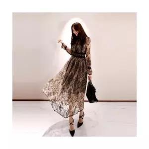 와칸다 여성 여친 원피스 레이스 시스루 풀오버 미디 드레스 KKE3