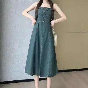 여사친 원피스 청 빈티지 루즈핏 보이시한 멜빵 버클 염계 청치마 워싱 프렌치 원픽1