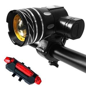 미등이있는 T6 LED 자전거 전조등 USB 충전식 랜턴 줌 자전거 헤드 라이트 사이클링 손전등 자전거 액세서