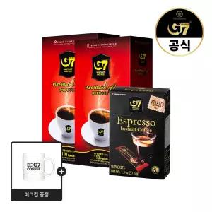 G7 퓨어블랙 라이트 110개입 x 2개 (총 220T) + 에스프레소 15개입 + G7 머그컵 증정 / 베트남 블랙 다크 아메리카노
