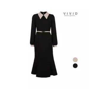비비드시크릿가너 VIVID 여성 배색카라 인어롱 정장 원피스 645047