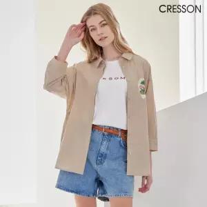 [크레송]여성 베이지 루즈핏 아트웍 셔킷 셔츠 C232B201A1_04