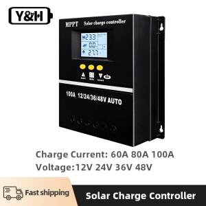 Y&H 60A 80A 100A MPPT 태양열 충전 컨트롤러 납산/리튬 용 12V 24V 36V 48V 전지 패널 배터리 스마트 레귤